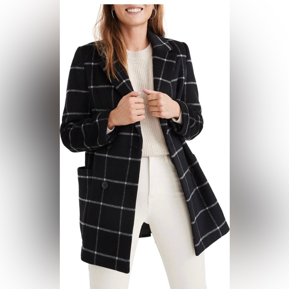 New with tag Madewell Hollis Double-Breasted Coat in Windowpane
